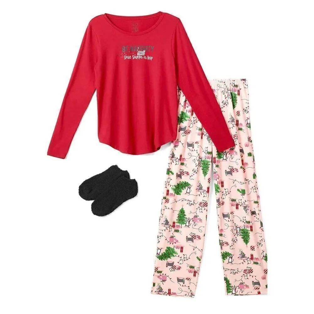 HUE Women’s LARGE 3-Piece “Be Naughty, Save Santa a Trip” Pajama Set - Picture 9 of 9